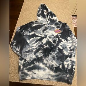 Santa Cruz Skateboards Black and White Hoodie with Orange and Pink Logo